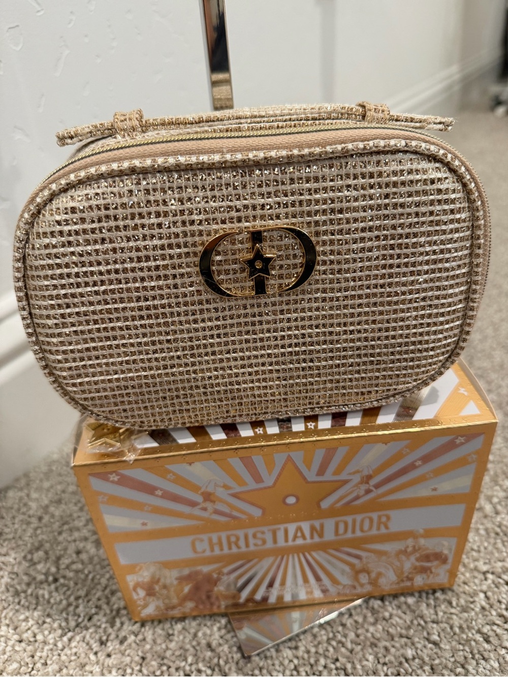 Dior Metallic Gold Woven Cosmetic Pouch